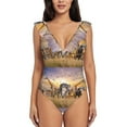 thumbnail image 1 of Naloa Vintage Wildlife Protection Print Women One Piece Swimsuits Tummy Control Bathing Suit Ruffle V Neck Swimwear Slimming Monokini, 1 of 5