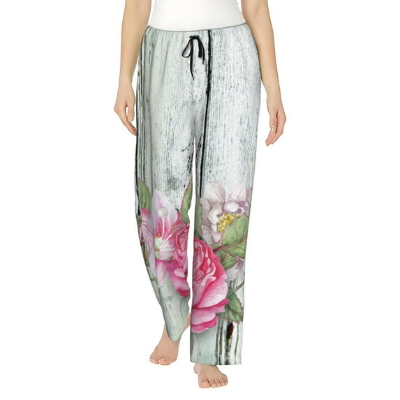 Naloa Vintage Wood with Floral Print Women’s Ultra-Soft Comfy Pajama Lounge Pants with Pockets & Drawstring