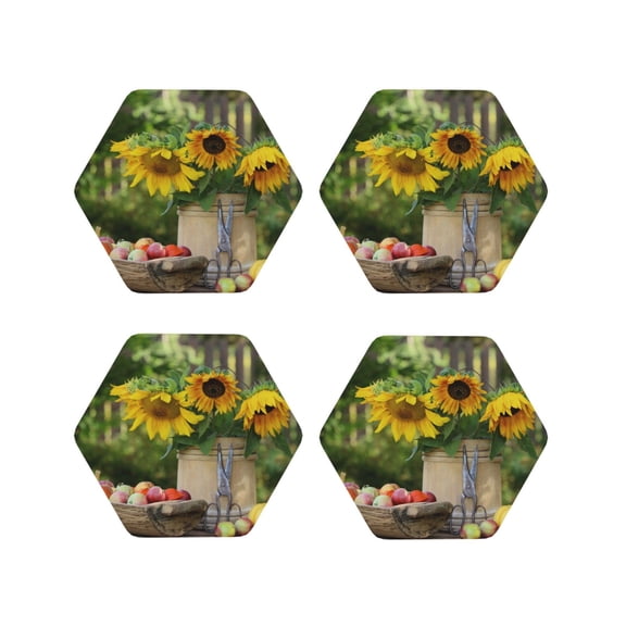 Naloa Vintage Wooden Bucket Leather Coasters for Drinks, Durable Drink Coasters 4 Set for Tabletop Protection, Luxurious Home Décor and Housewarming Gift ( {designName})Hexagon