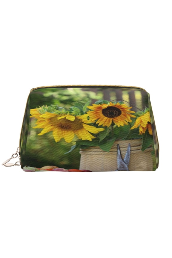 Vintage Wooden Bucket Leather Makeup Bag for Purse Travel, Portable Small Cosmetic Organizer for Women and Girls, Make up Bag with Zipper