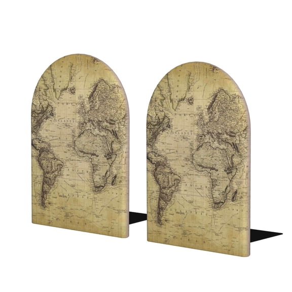 Naloa Vintage World Map 2 Pcs Bookend Large Capacity Office Book Ends for Home Office Library School Study Decoration