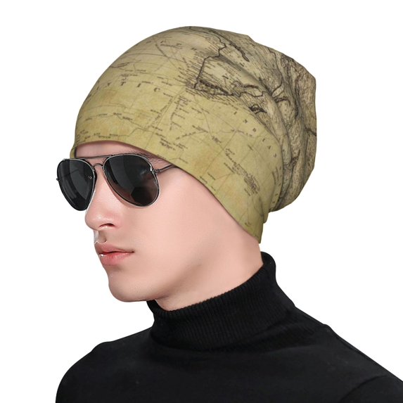 Naloa Vintage World Map Soft Beanie Hat, Knit Beanie Daily Beanie in Fine Knit for Women Men Winter Travel, Outdoor