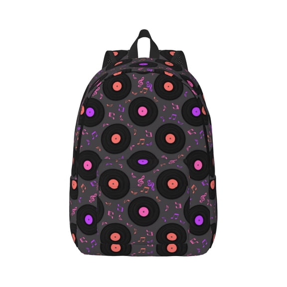 Naloa Vinyl Records Musical Notes Canvas Backpack for Men Women Rucksack Casual Travel Daypack College Tote Satchel Bookbag for Teens-Medium