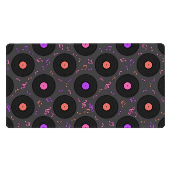 Naloa Vinyl Records Musical Notes Gaming Mouse Pad Large Mouse Mat Long Extended Desk Pad Non-Slip Rubber Mice Pads Stitched Edges Thin Pad (16x29.5 Inch)