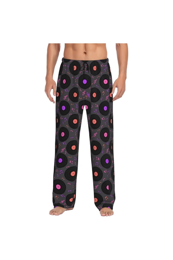 Vinyl Records Musical Notes Pajama Pants Men, PJ Bottoms, Sleep & Lounge Pants-Medium
