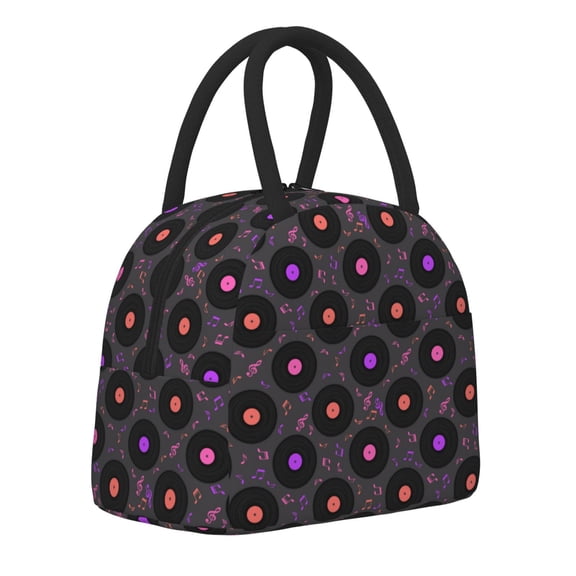 Naloa Vinyl Records Musical Notes Print Lunch Bag for Women Men,Insulated Lunch Box for Adult,Reusable Lunch Tote Bag for Work, Picnic or Travel