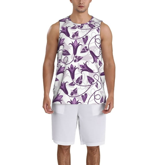 Naloa Violets Flowers Basketball Jersey Reversible Men's Mesh Athletic Sports Shirts Training Practice S-4XLLarge