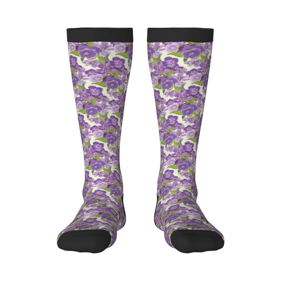Naloa Violets Flowers Thigh High Socks Extra Long Stretchy Sock Women Over Knee High Opaque Stocking Daily Wear