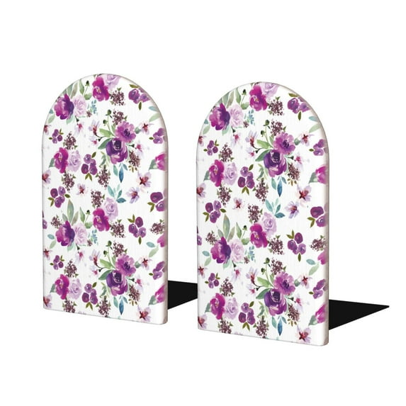 Naloa Violets Flowers Wood Non-Skid Bookend for Shelves,Book Ends for Heavy Books, Book Stand for CDs,1 Pair