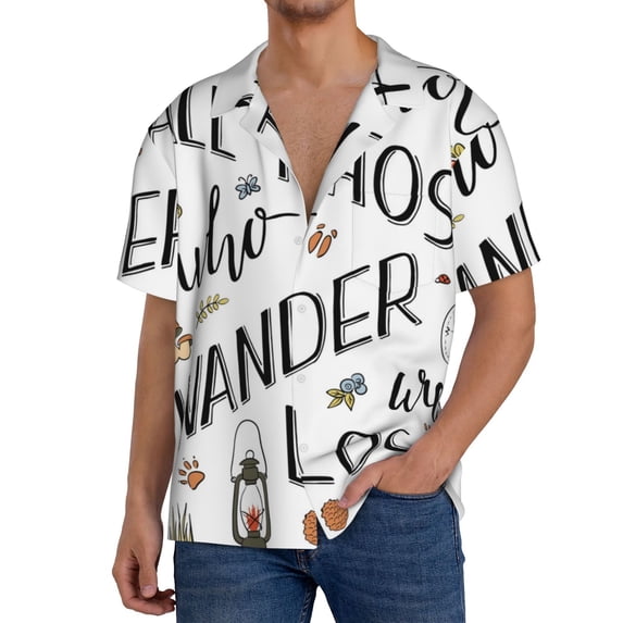 Naloa Not All Those Who Wander Are Lost 3 Men's Loose Fit Cuban Collar Short-Sleeve Shirt, Hawaiian Shirts, Mens Shirts Casual for Everyday Wear Outings-3X-Large