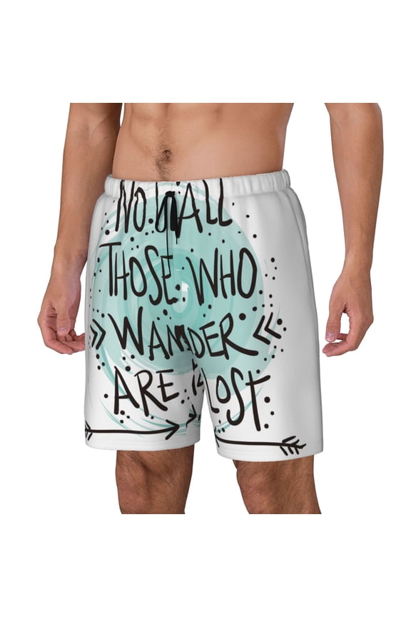 Not All Who Wander Are Lost1 Print Men Swim Trunks with Compression Liner ,Board Shorts,Men's Swim Shorts with Drawstring and Elastic Waistband-Large