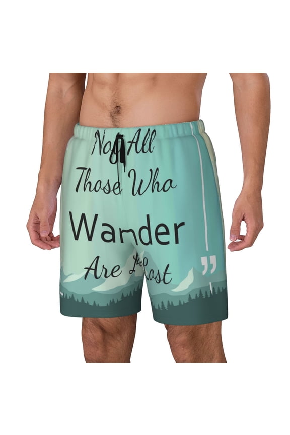 Not All Those Who Wander Are Lost1 Print Men Swim Trunks with Compression Liner ,Board Shorts,Men's Swim Shorts with Drawstring and Elastic Waistband-Medium
