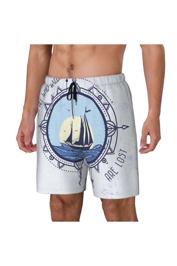 Not All Who Wander Are Lost2 Print Men Swim Trunks with Compression Liner ,Board Shorts,Men's Swim Shorts with Drawstring and Elastic Waistband-Medium