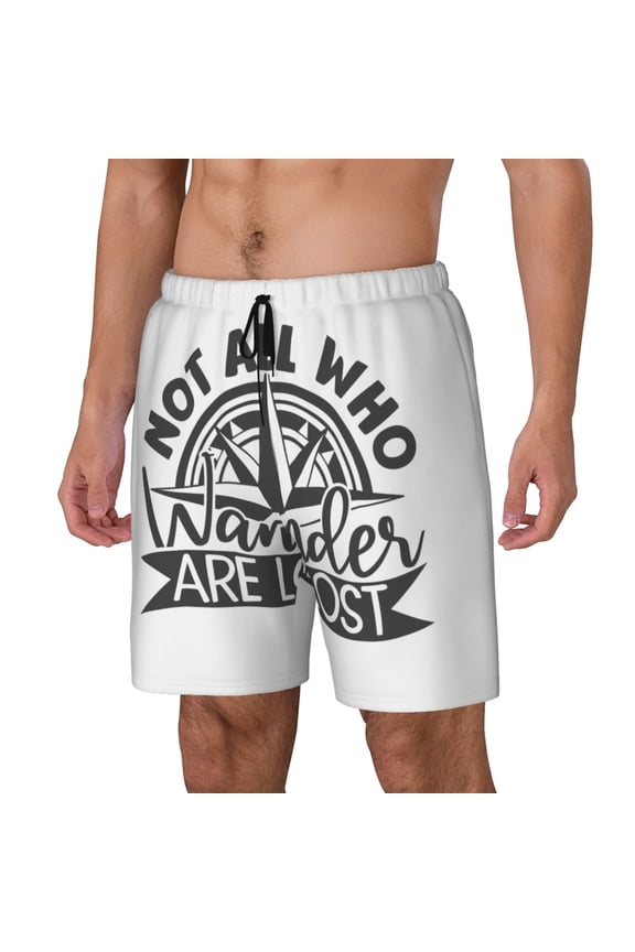 Not All Who Wander Are Lost2 Print Men Swim Trunks with Compression Liner ,Board Shorts,Men's Swim Shorts with Drawstring and Elastic Waistband-Small