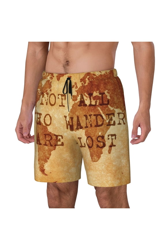 Not All Those Who Wander Are Lost2 Print Men Swim Trunks with Compression Liner ,Board Shorts,Men's Swim Shorts with Drawstring and Elastic Waistband-X-Large