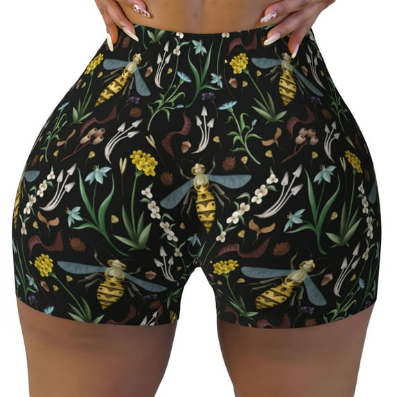 Naloa Wasp and Florals Biker Shorts for Women Seamless Scrunch Short Women’s Yoga Shorts for Gym Running Sport Shorts - XX-Large