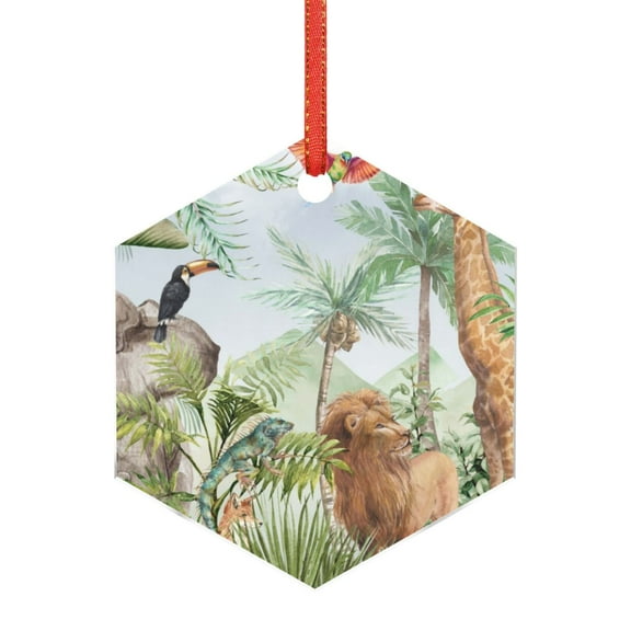 Naloa Watercolor African Animals Wildlife Acrylic Santa Tree Decorations Christmas Hanging Pendant for Christmas Winter New Year Party Hanging Decorations-Hexagon
