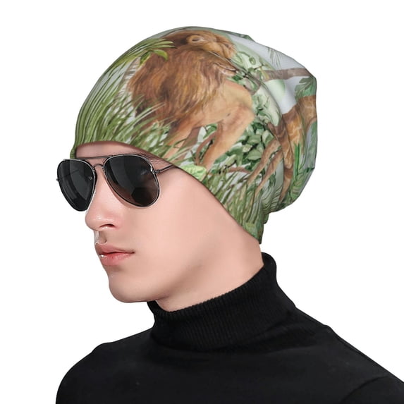 Naloa Watercolor African Animals Wildlife Soft Beanie Hat, Knit Beanie Daily Beanie in Fine Knit for Women Men Winter Travel, Outdoor