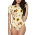 thumbnail image 1 of Naloa Watercolor Bee Honey Honeycomb Bee Women's Short-Sleeved Onesie, One-Piece Swimsuit for Parties, dates, clubs - Large, 1 of 9