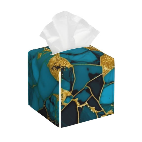 Naloa Watercolor Blue Marbled Tissue Box Cover Leather Tissue Holder Square Facial Tissue Case for Bathroom, Vanity Countertop, Tabletop, Car
