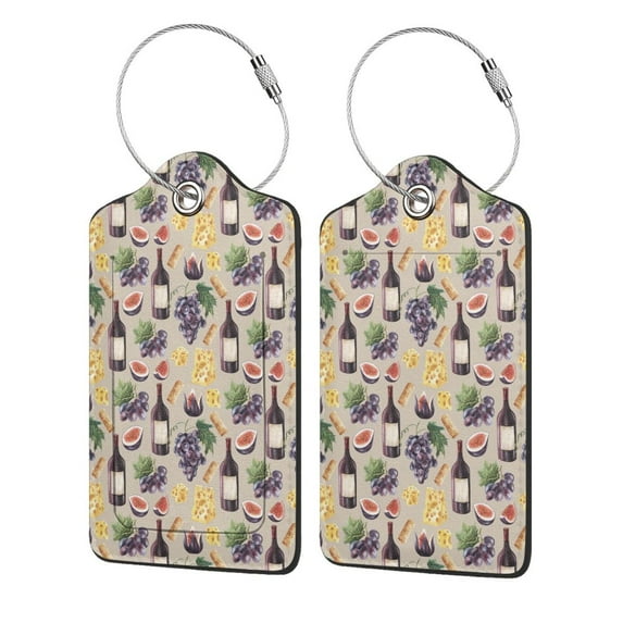 Naloa Watercolor Bottles And Glasses Luggage Tag for Suitcase Leather Baggage Tag with Stainless Steel Loop Privacy Cover for Women Men Girls-1