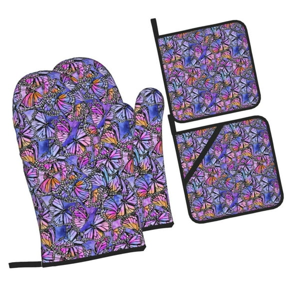 Naloa Watercolor Butterflies Oven Mitts and Pot Holders 4 pcs Set, Cooking Baking Grilling Kitchen Oven Glove for Cooking