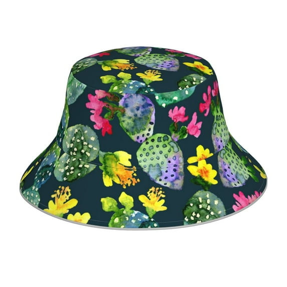 Naloa Watercolor Cactuses Reflective Double-Sided Bucket Hat, Sun Hat, Soft and Breathable for Gardening, Beaching, Camping, Hiking, Fishing