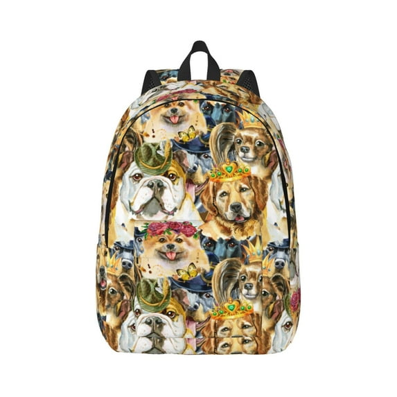 Naloa Watercolor Dogs Canvas Backpack for Men Women Rucksack Casual Travel Daypack College Tote Satchel Bookbag for Teens-Small