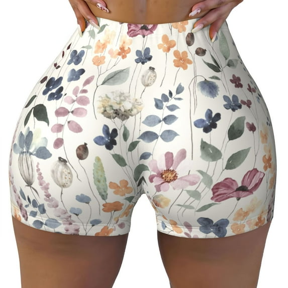 Naloa Watercolor Floral Biker Shorts for Women Seamless Scrunch Short Women’s Yoga Shorts for Gym Running Sport Shorts - XX-Large
