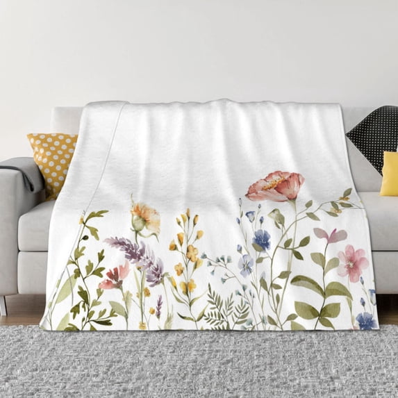 Naloa Watercolor Floral Flannel Fleece Throw Blanket for Bed Couch, Thick Blanket - All Seasons Suitable for Women, Men and Kids-50"x40"