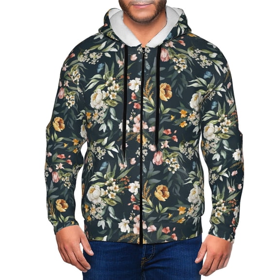Naloa Watercolor Floral Men’s Hoodies, Zip up Hoodie, Sweatshirts,Hoodies for Men Sizes S-3XL-Large