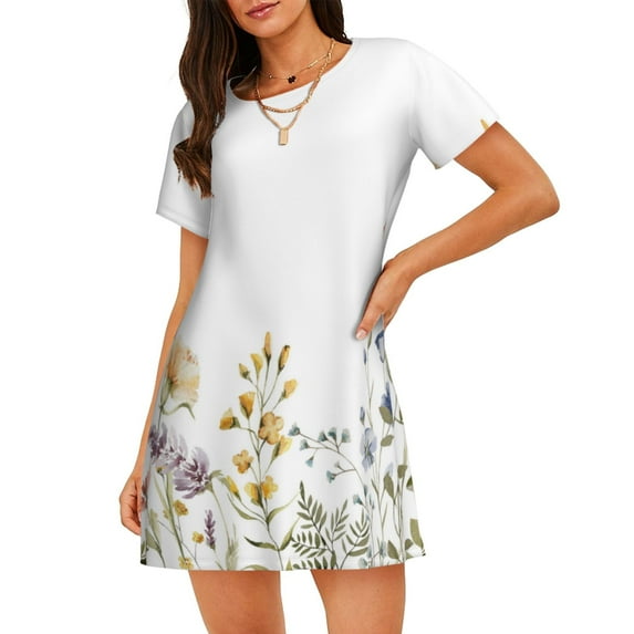 Naloa Watercolor Floral Print Women Nightgowns,Womens Loungewear,Short Sleeve Sleepwear,Comfy Ladies Nightdress