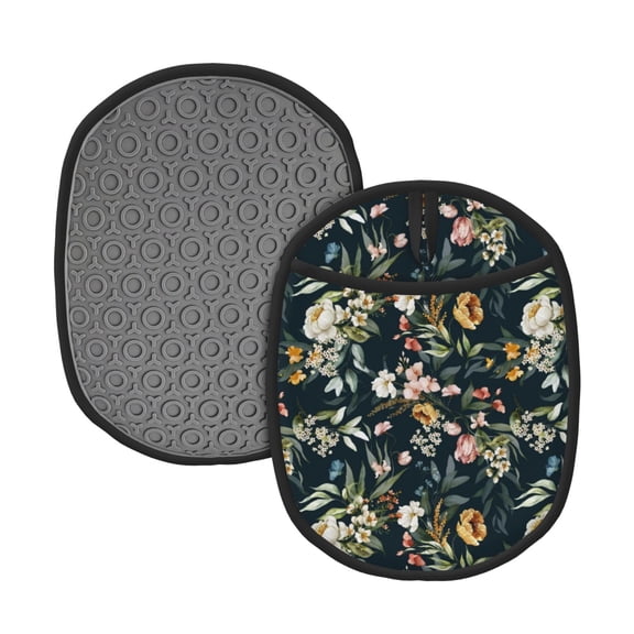 Naloa Watercolor Floral Silicone Pot Holders, Oven Mitts Heat Resistant Hot Pads, Non Slip Pot Holder for Kitchen Baking and Cooking 9.4 x 7.5 Inches
