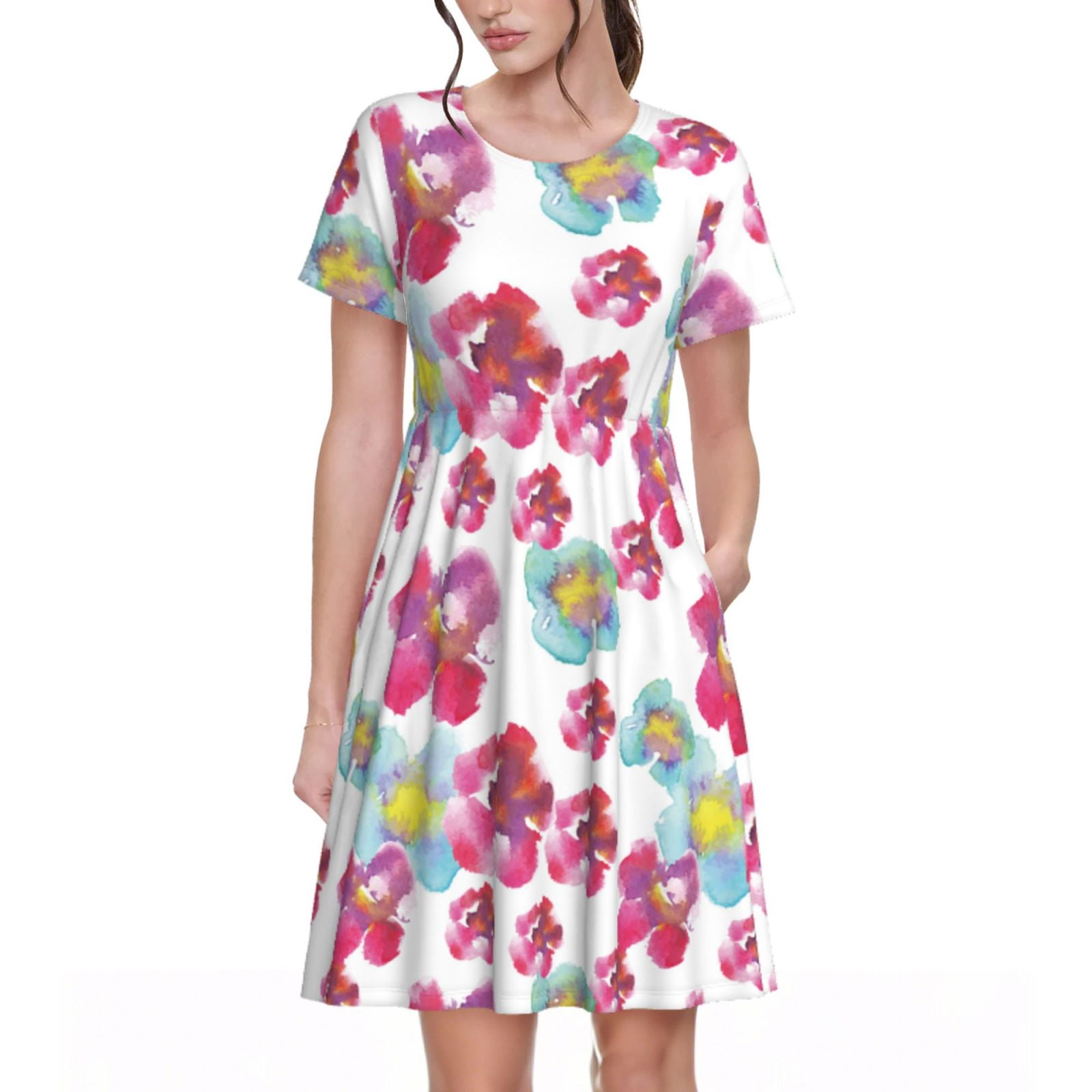 Gentle and elegant ink-wash floral print sundress, A-line, summer style Short Dress main image 1