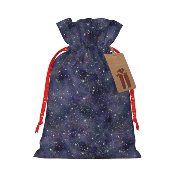 Naloa Watercolor Indigo Drawstring Christmas Bags, 3D Xmas Gift Bags, Christmas Wrapping Bags, Xmas Goodie Bags, Treat Pouch Bags, Party Favor Bags-Medium