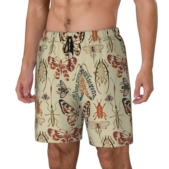 Naloa Watercolor Insects Print Men Swim Trunks with Compression Liner ,Board Shorts,Men's Swim Shorts with Drawstring and Elastic Waistband-Small