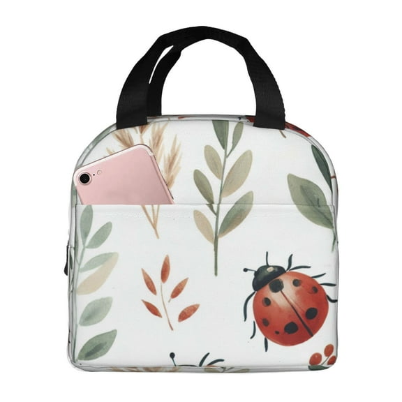 Naloa Watercolor Ladybug Print Lunch Box for Women Men,Insulated Lunch Bag,Lunchbox,Thermal Leakproof Cooler,Reusable Lunch Tote Bag for Work School Travel Picnic