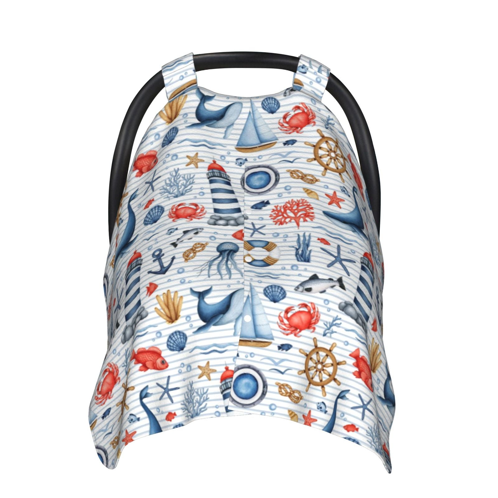 Naloa Watercolor Nautical Baby Car Seat Cover, Breathable Baby Carrier Cover, Multiuse Baby Carrier Cover & Nursing Breastfeeding Cover