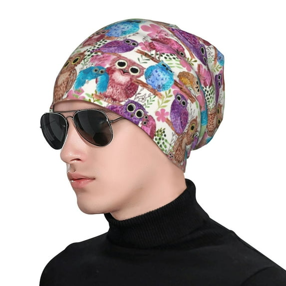 Naloa Watercolor Owl Soft Beanie Hat, Knit Beanie Daily Beanie in Fine Knit for Women Men Winter Travel, Outdoor