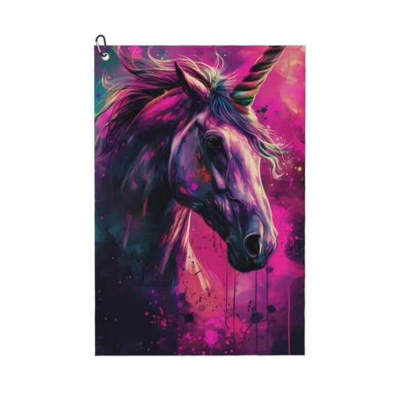 Naloa Watercolor Painting White Horse Golf Towel Golf Gift for Men and Women Golf Towel with Carabiner Clip to Quickly Remove Mud, Dirt and Sweat