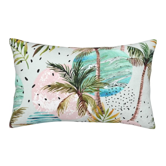 Naloa Watercolor Palm Tree Pillowcase, Throw Pillowcase, Wrinkle-Free, Stain-Resistant with Hidden Zipper for Bedroom Sofa - 14"x20"