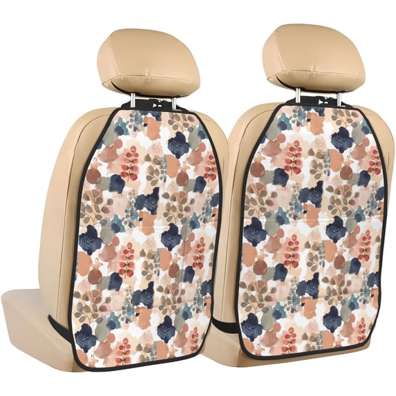 Naloa Watercolor Plants 2Pcs Anti-Kick Back Seat Cover Kick Mat, Car Seat Protector with 3 Storage Pockets