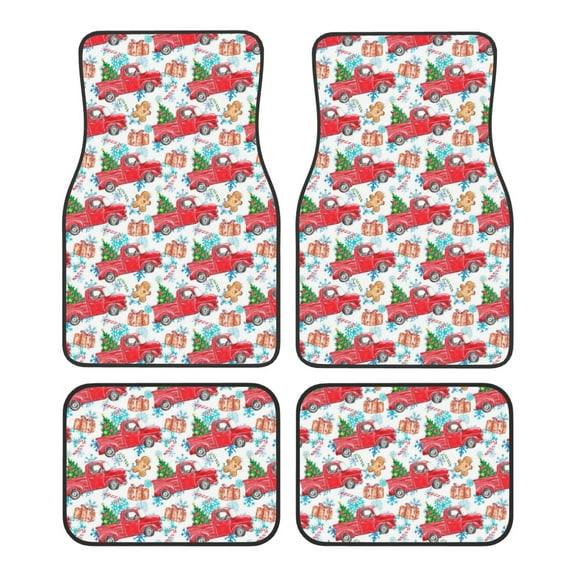 Naloa Watercolor Red Truck And Fir Tree Car Foot Mat Set of 4 Pieces - Universal Floor Liner Neoprene Full Set Floor Mats for Cars Trucks SUV
