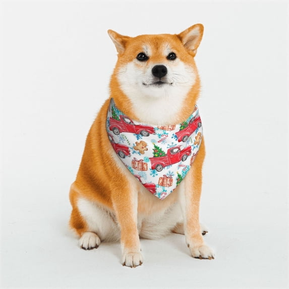 Naloa Watercolor Red Truck And Fir Tree Dog Bandana Large and Small-Dog Scarf Bib Handkerchief Accessories for Dogs and Cats(S-L)-Medium