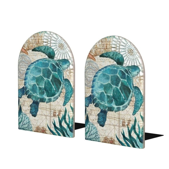 Naloa Watercolor Sea Turtle 2 Pcs Bookend Large Capacity Office Book Ends for Home Office Library School Study Decoration