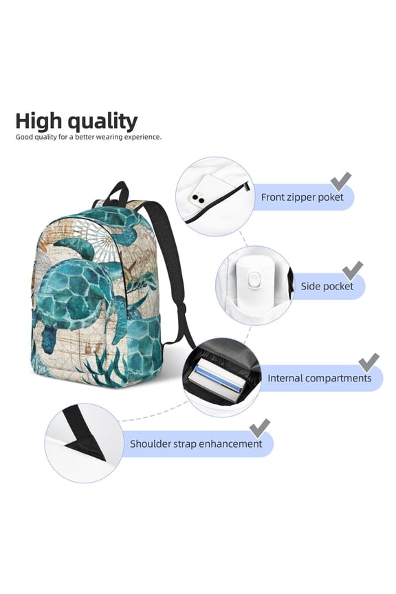 Watercolor Sea Turtle Print Durable Canvas College Rucksack,Laptop Excursion Backpack,Travel Notebook School Backpack,Bookbag For Men Women