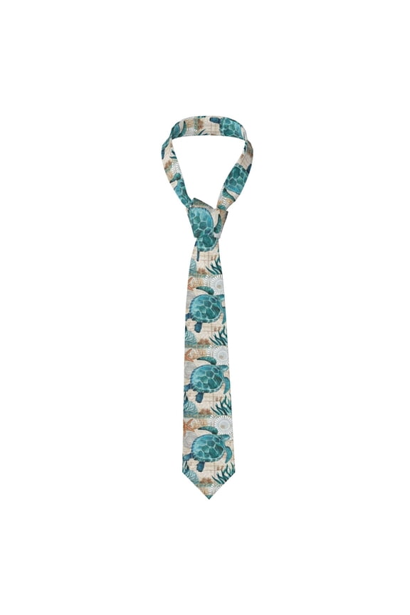 Watercolor Sea Turtle Print Solid Color Tie Formal Necktie for MenSuitable for business, daily life, work