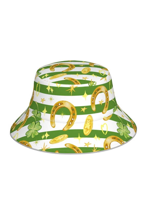 Watercolor St Patrick Day Reflective Double-Sided Bucket Hat, Sun Hat, Soft and Breathable for Gardening, Beaching, Camping, Hiking, Fishing