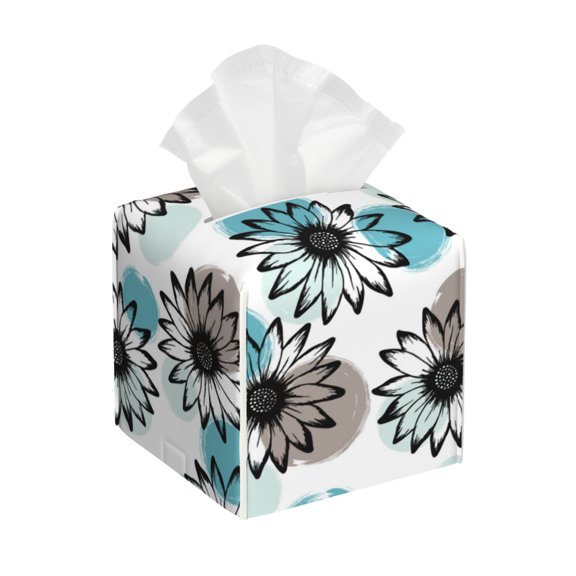 Naloa Watercolor Sunflower Tissue Box CoverLeather Tissue Holder Square Facial Tissue Case Facial Paper Organizer Dispenser for Bathroom, Vanity Countertop, Tabletop, Car