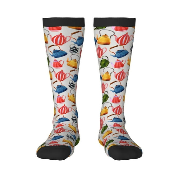 Naloa Watercolor Teapots Knee Socks, High Socks Long Stretchy Sock Women Knee High Stocking, Long Socks for Women
